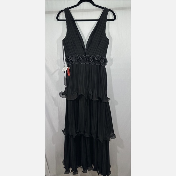 NWT $398 IEENA Mac Duggal [ 4 ] Rosette Ruffle Layered Rosette Dress Gown Black‎ - Picture 11 of 14